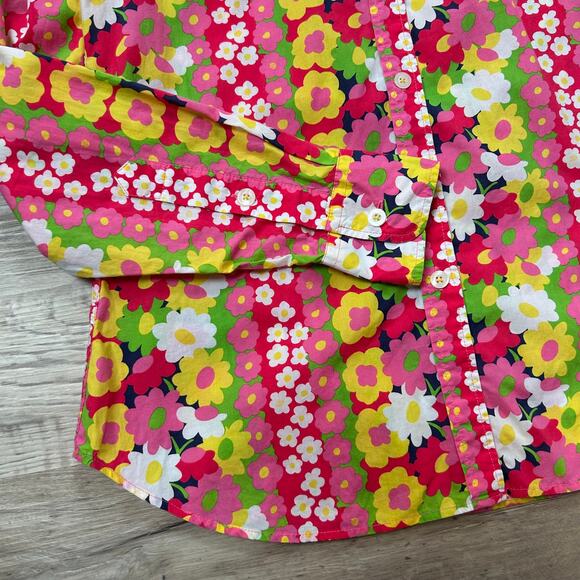Lilly Pulitzer Floral Button Down Shirt Pink Yellow Daisy Print Size 4 - Picture 2 of 6